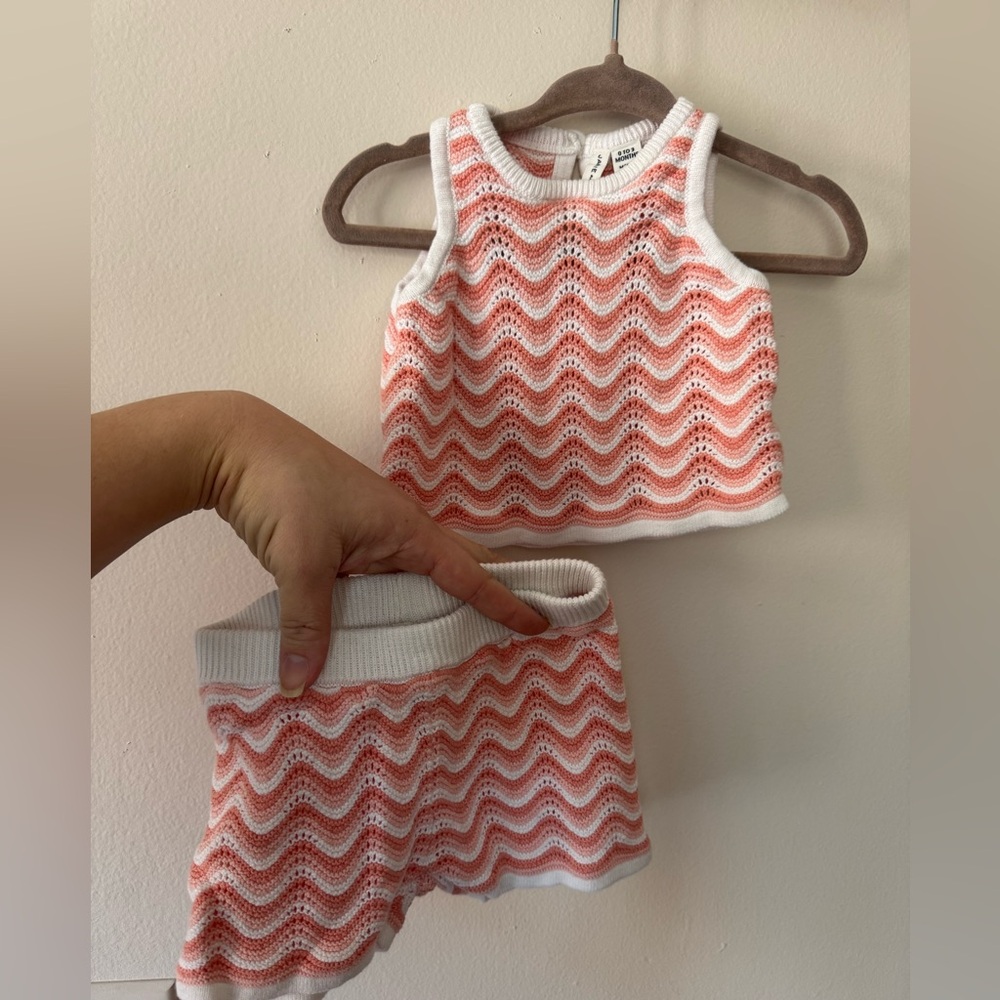 Janie and Jack Wavy Striped Crochet Matching Set 0/3m